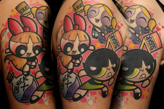 Travis Litke - Powerpuff Girls Tattoo Half Sleeve